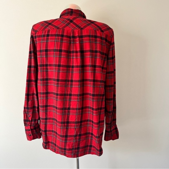J. Crew Plaid Button Down  Top Shirt Blouse Western Boho Holiday Red Black Sz 6 - Picture 2 of 16